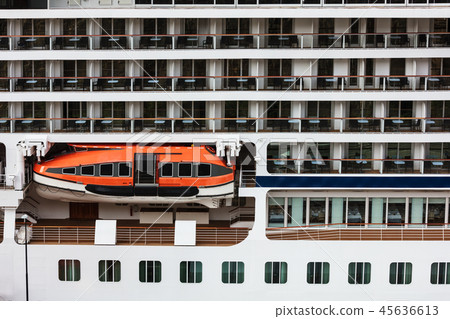 Safety lifeboat on deck of passenger ship 45636613