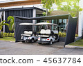 Golf cars parking at the hotel for clients service 45637784