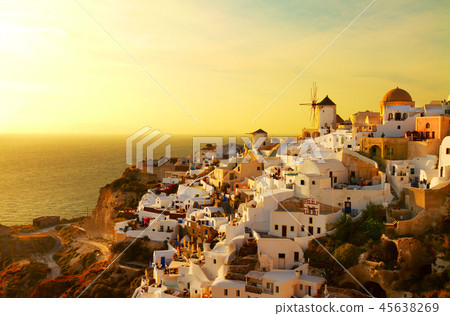 windmill of Oia at sunset, Santorini windmill of Oia at sunset, Santorini 45638269