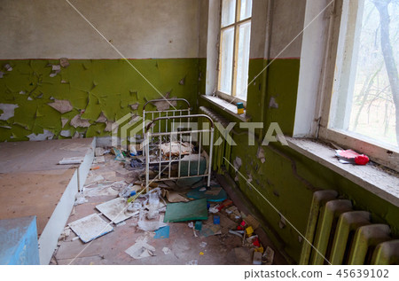 Bedroom in abandoned kindergarten in village 45639102