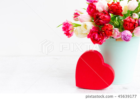 Fresh tulips flowers with heart Fresh tulips flowers with heart 45639177