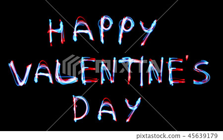 Glowing inscription happy Valentines day on a black background 45639179