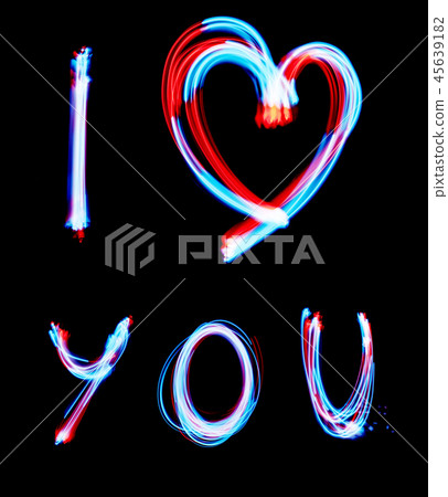 Glowing inscription LOVE on a black background Glowing inscription LOVE on a black background 45639182