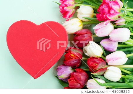 Fresh tulips flowers with heart Fresh tulips flowers with heart 45639255