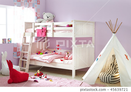 Children's room with wooden bed 45639721