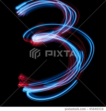 The neon number 3, blue light image 45640318