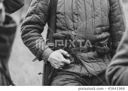 Revolver Nagan on the belt of the Soviet soldier 45641966