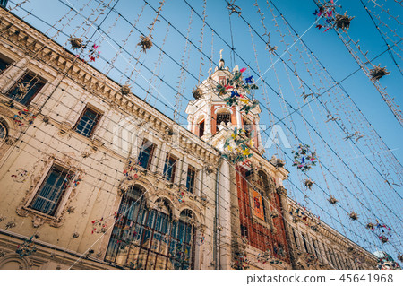 Background with garlands above Nikolskaya street 45641968