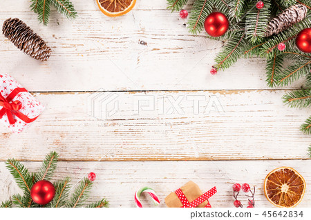 Christmas decoration on wooden background 45642834