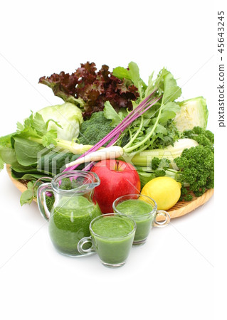Assortment of green smoothies and vegetables, oily vegetables with cholesterol lowering effect 45643245