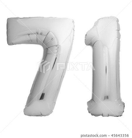 Silver chrome number 71 seventy one made of inflatable balloon on white 45643356