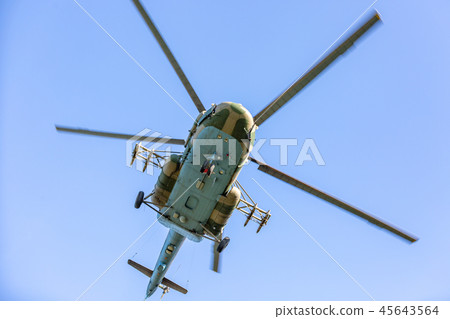 military helicopter flying during exercise performing a military demonstration 45643564