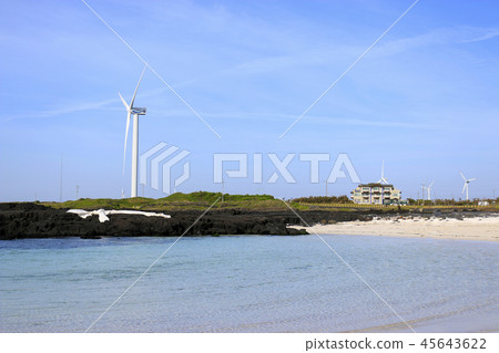 Gimnyeong beach, beach, sky white sand, wind generator Gimnyeong beach, beach, sky white sand, wind generator 45643622