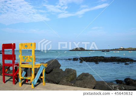 Gimnyeong beach, beach, sky, white sand, wind generator. Gimnyeong beach, beach, sky, white sand, wind generator. 45643632