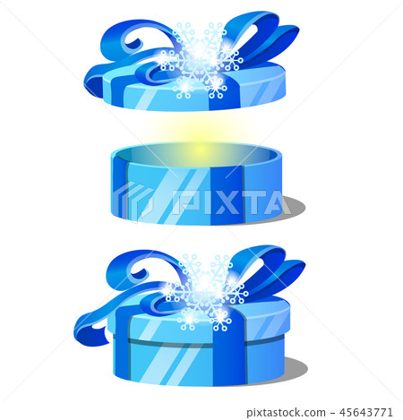 Set of ornate gift boxes with blue lids decorated with snowflake tied with a ribbon bow isolated on Set of ornate gift boxes with blue lids decorated with snowflake tied with a ribbon bow isolated on 45643771