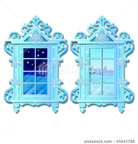 Cozy interior home window. Evening and morning view from window of outdoor winter snow isolated on Cozy interior home window. Evening and morning view from window of outdoor winter snow isolated on 45643788