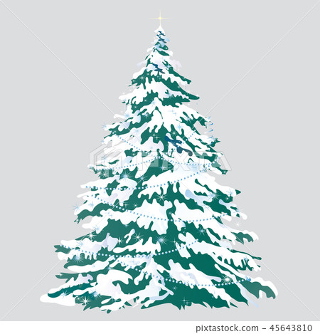 Christmas tree with snow-covered branches isolated on gray background. Sketch for greeting card 45643810