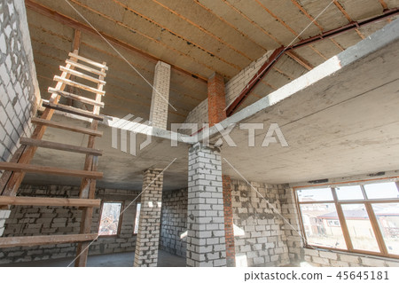 The second attic floor of the house. overhaul and reconstruction. Working process of warming inside The second attic floor of the house. overhaul and reconstruction. Working process of warming inside 45645181