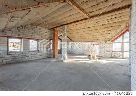 The second attic floor of the house. overhaul and reconstruction. Working process of warming inside The second attic floor of the house. overhaul and reconstruction. Working process of warming inside 45645223