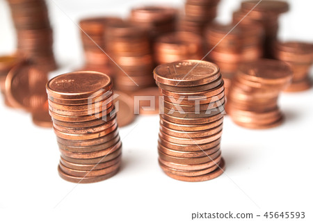 cents of euro coins piles on white background cents of euro coins piles on white background 45645593