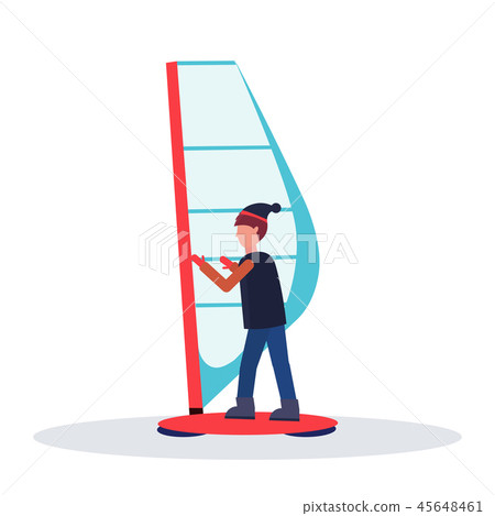 man windboarder holding sail guy windboarding windsurfing on snow concept extreme winter sport male 45648461