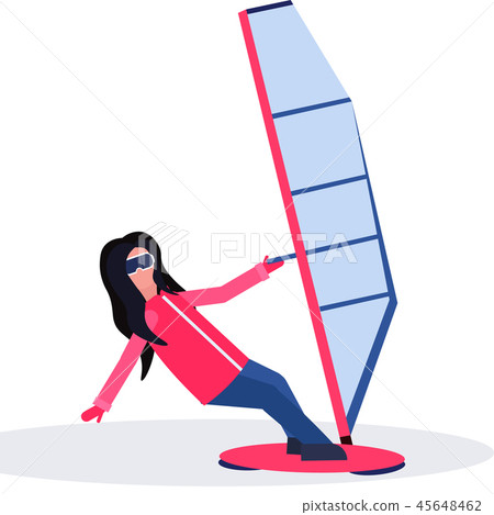 woman windboarder holding sail girl windboarding windsurfing on snow concept extreme winter sport 45648462