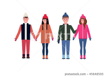 people skaters wearing winter clothes men women skating male female cartoon character full length 45648593