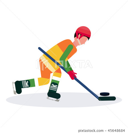 professional ice hockey player holding stick skating with pack male cartoon character full length 45648684