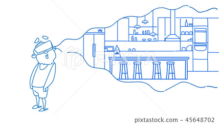 senior man wear digital glasses virtual reality modern cafe interior vr vision headset concept flat 45648702