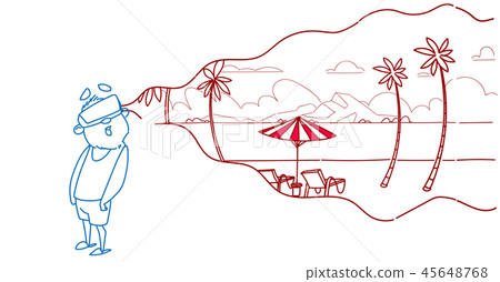 senior man wear digital glasses virtual reality summer ocean beach palm tree paradise island senior man wear digital glasses virtual reality summer ocean beach palm tree paradise island 45648768