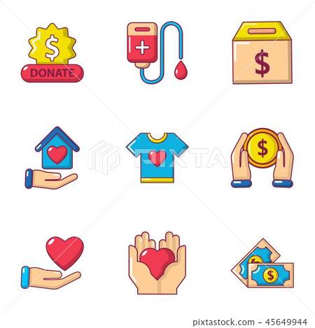 Contribute icons set, cartoon style 45649944