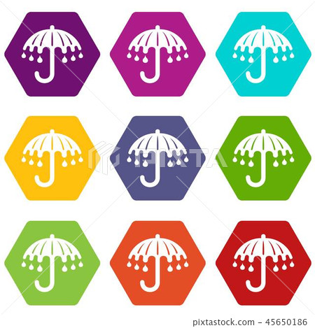 Wet umbrella icons set 9 vector Wet umbrella icons set 9 vector 45650186