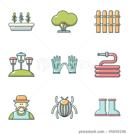 Lawn laying icons set, cartoon style Lawn laying icons set, cartoon style 45650190