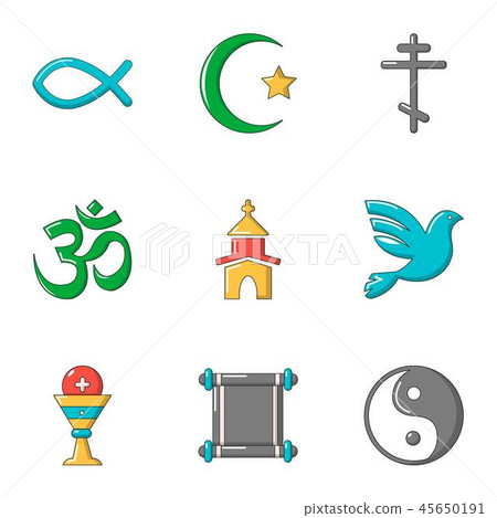 Theism icons set, flat style 45650191