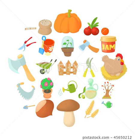 Garden tillage icons set, cartoon style Garden tillage icons set, cartoon style 45650212