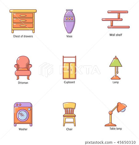 Room wooden product icons set, cartoon style Room wooden product icons set, cartoon style 45650310