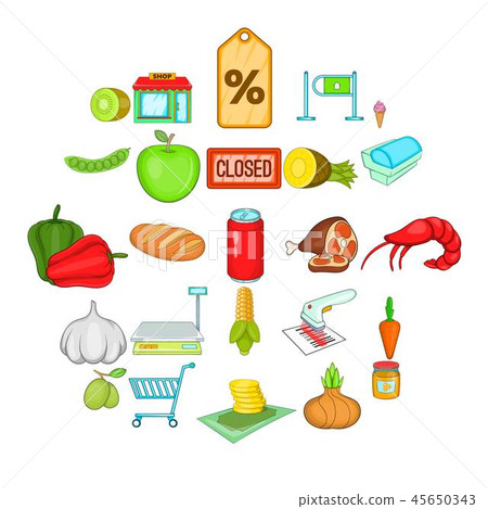 Vegetable shop icons set, cartoon style 45650343