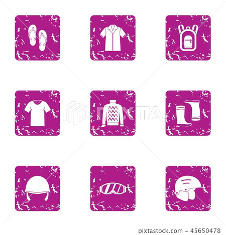 Clothes for riding icons set, grunge style 45650478