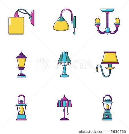 Wall lamp icons set, cartoon style Wall lamp icons set, cartoon style 45650760
