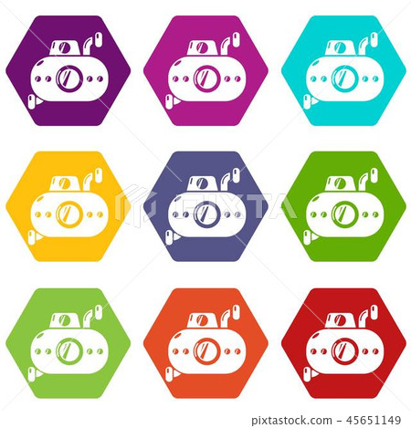 Submarine fun icons set 9 vector Submarine fun icons set 9 vector 45651149