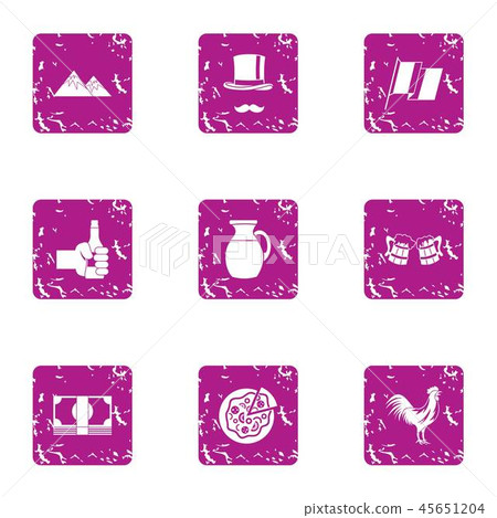 Pleasant evening icons set, grunge style Pleasant evening icons set, grunge style 45651204