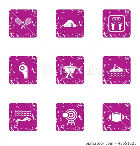 Hike way icons set, grunge style Hike way icons set, grunge style 45651525