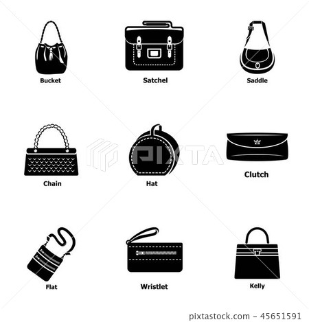 Leather handbag icons set, simple style Leather handbag icons set, simple style 45651591