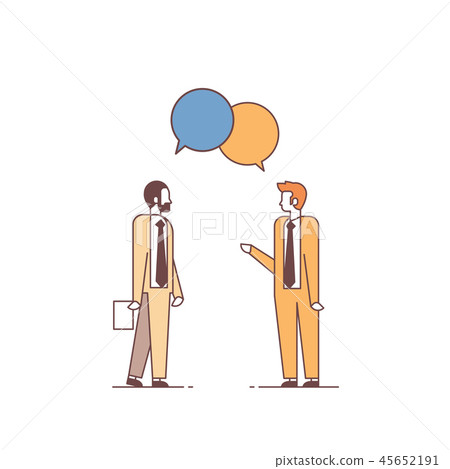 two men discussing business meeting chat bubble speech colleagues communication concept male cartoon 45652191