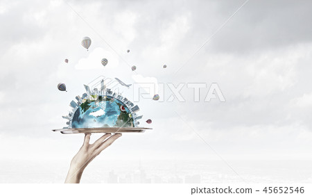 Earth planet on metal tray Earth planet on metal tray 45652546