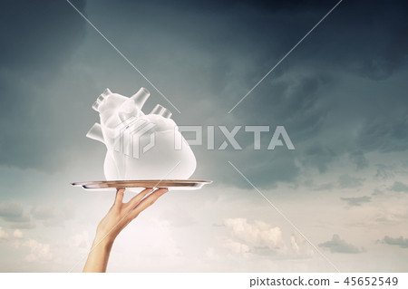 Human heart on tray Human heart on tray 45652549