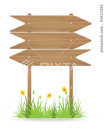 Wooden signpost on grass with flowers on white 45652892