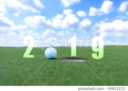 Golf sport conceptual image.Happy new year 2019. G Golf sport conceptual image.Happy new year 2019. G 45653222