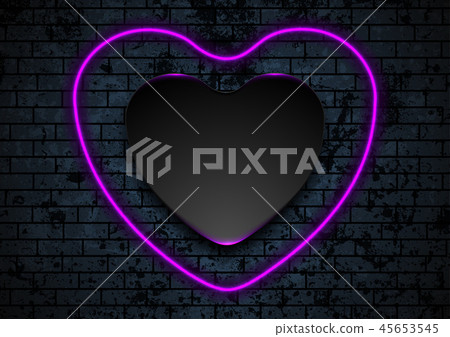 Neon purple heart on dark brick wall background Neon purple heart on dark brick wall background 45653545