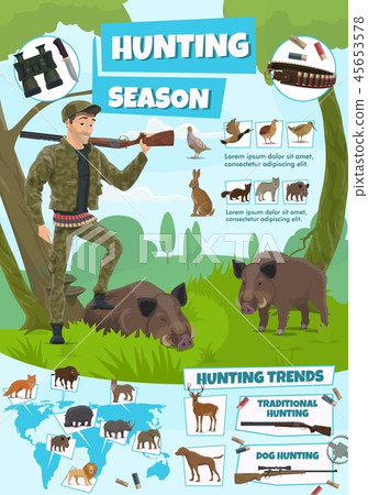 Hunting sport, ammunition, vector animals or birds 45653578